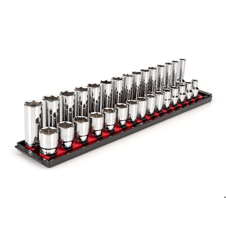 Tekton 1/2 Inch Drive 6-Point Socket Set with Rails, 30-Piece (10-24 mm) SHD92211